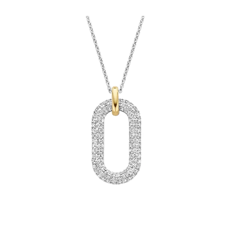 Ladies necklaces anniversary necklace designs-Ti Sento Cubic Zirconia Oval Link Necklace