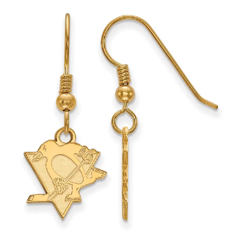 Ladies earrings famous designer labels-SS 14k Yellow Gold Plated NHL Pittsburgh Penguins SM Dangle Earrings