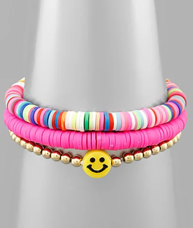 Ladies bracelets sterling silver options-Ladies bracelets sterling silver options-Rubber & Smile Metal Beads Bracelet - Hot Pink