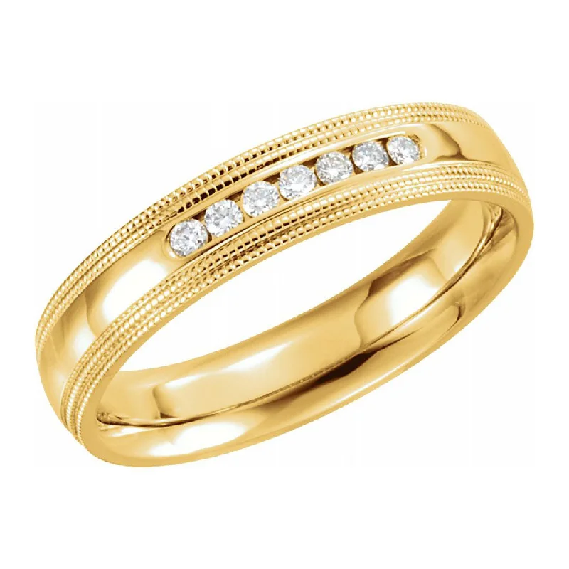 Ladies rings mixed metal finishes-5mm 14K Yellow Gold 1/5 CTW Diamond Double Milgrain Comfort Fit Band