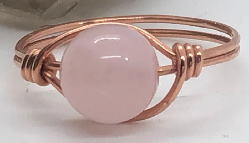 Ladies rings eternity ring picks-Rose Quartz Copper Bead Ring