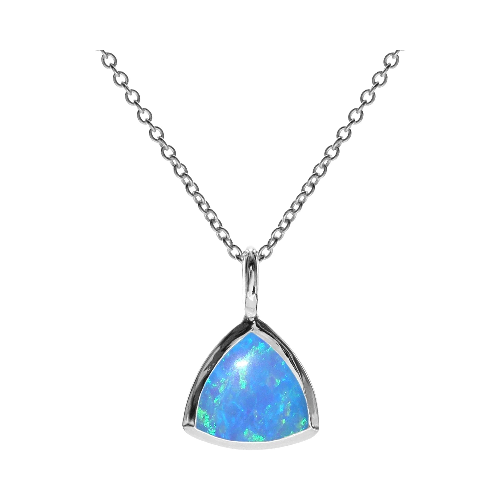 Ladies necklaces oversized bold necklaces-Sterling Silver Trillion Cut Blue Opalique Necklace