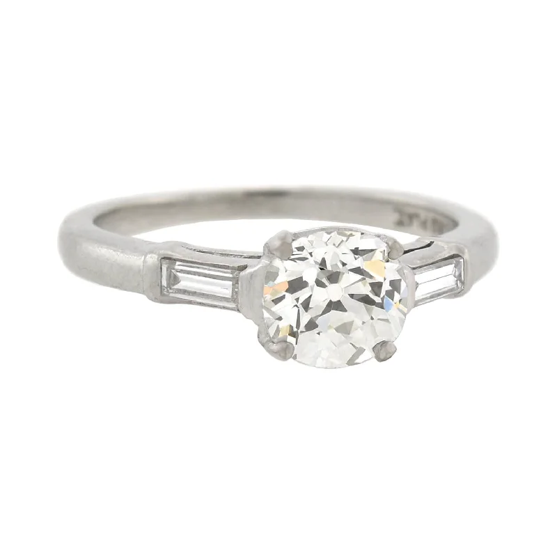 Ladies engagement rings recycled halo designs-Retro Platinum Diamond Engagement Ring 1.00ct center