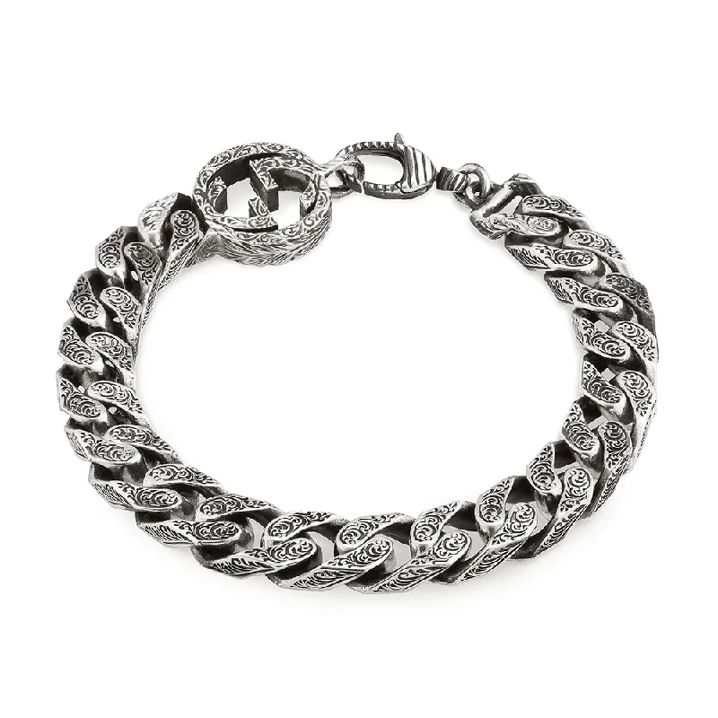 Ladies bracelets cushion cut bracelets-Ladies bracelets cushion cut bracelets-Gucci Interlocking Aged Sterling Silver Chain Bracelet