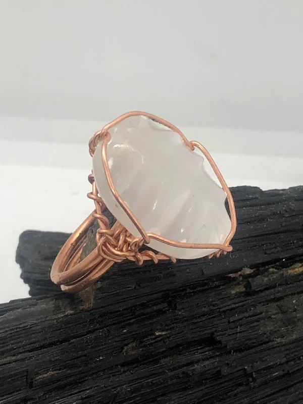 Ladies rings twisted band styles-Moroccan Selenite  Crystal Copper Wirewrapped Ring by Infinite Treasures,LLC