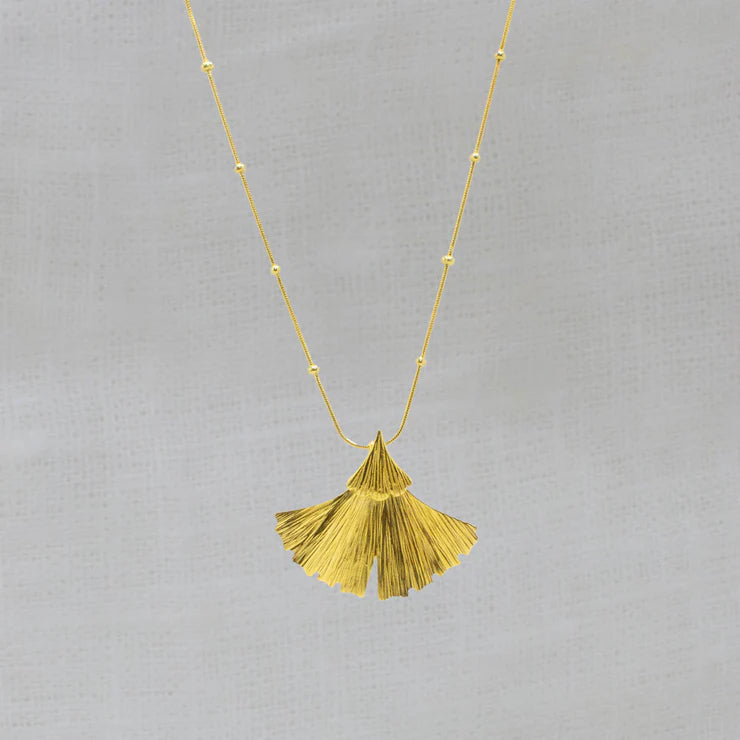 Ladies necklaces Korean fashion styles-18ct Gold Vermeil Textured Gingko Leaf Pendant Necklace