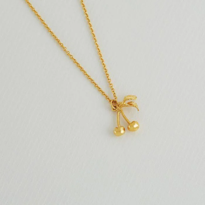 Ladies necklaces Thanksgiving gift styles-Alex Monroe 22ct Gold Vermeil Small & Sweet Cherry Necklace