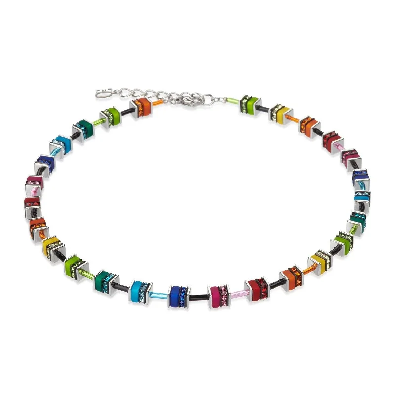 Ladies necklaces slip-on necklace styles-Coeur De Lion Multicolour Swarovski® Crystals Geo Cube Necklace