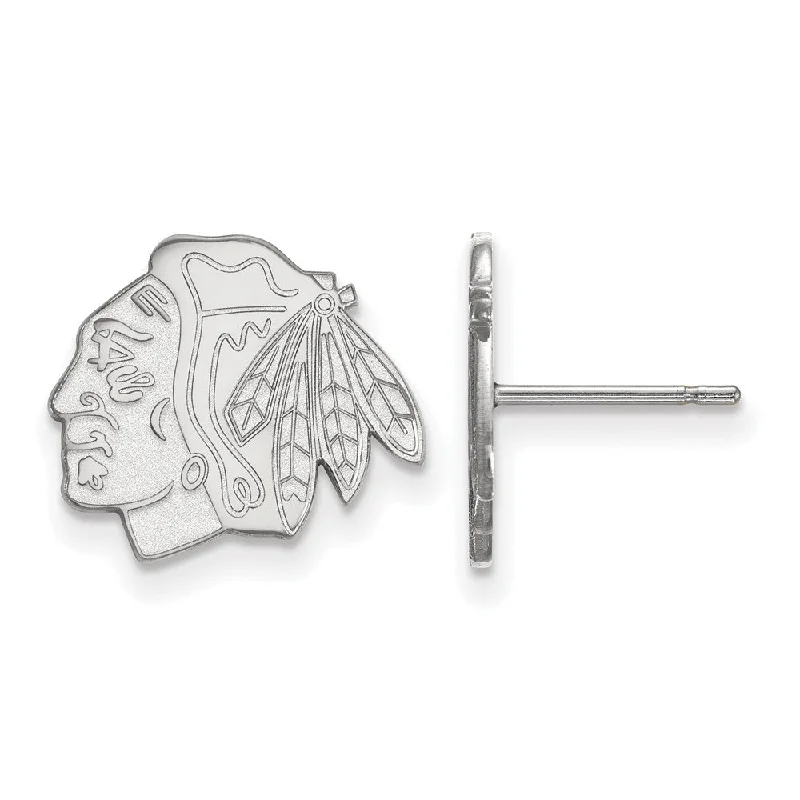 Ladies earrings social media trends-14k White Gold NHL Chicago Blackhawks Small Post Earrings