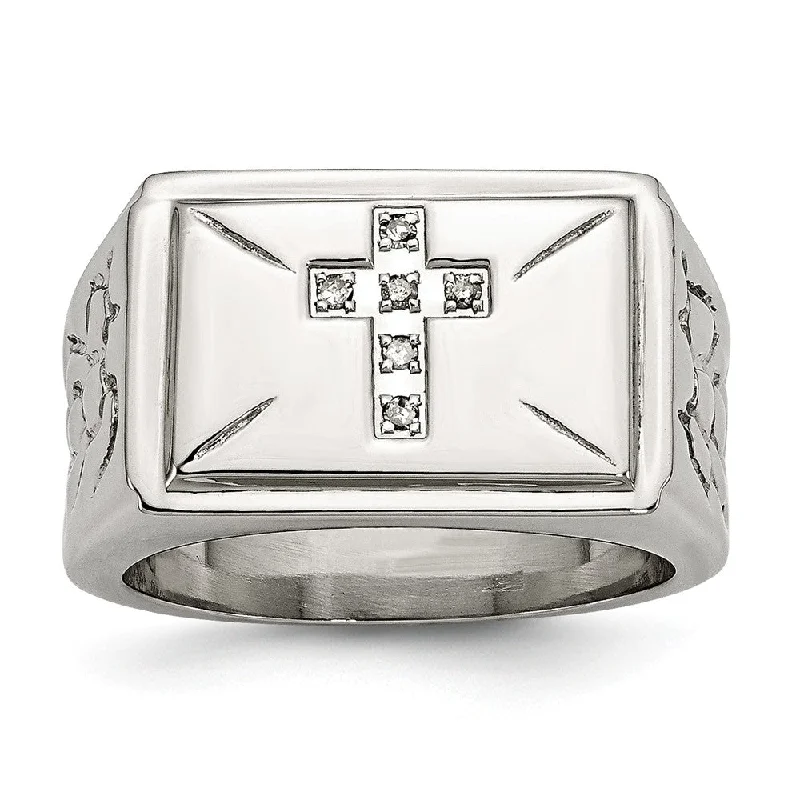 Ladies rings cultural celebration styles-Stainless Steel And .05 Ctw H-I, I2 Diamond Cross Tapered Ring