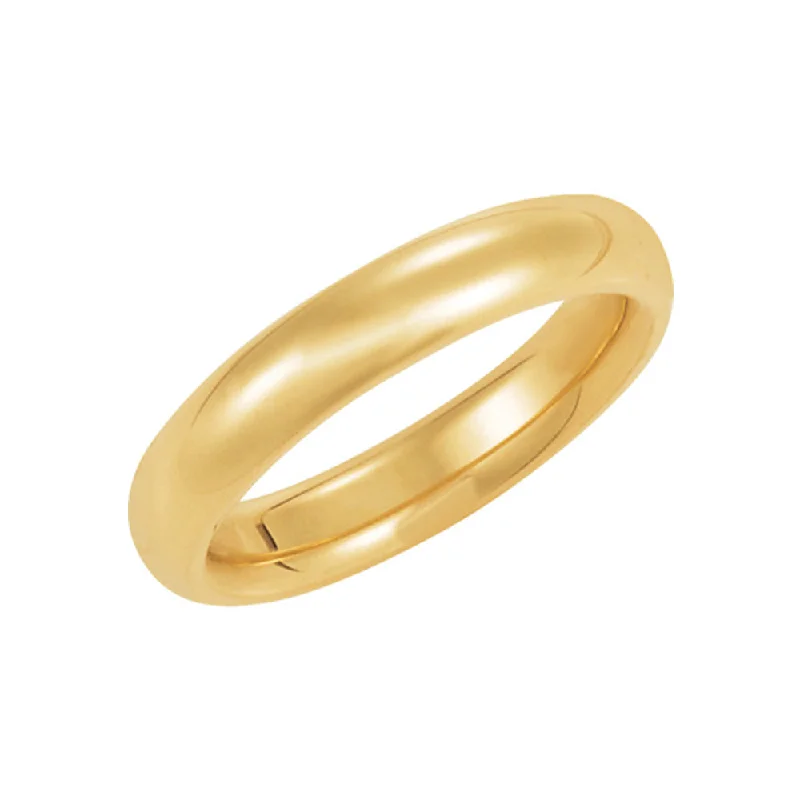 Ladies rings rigid frame designs-4mm Heavy Polished Domed Comfort Fit 14k Yellow Gold Band