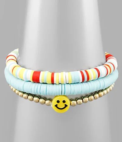 Ladies bracelets perfect gift choices-Ladies bracelets perfect gift choices-Rubber & Smile Metal Beads Bracelet - Aqua