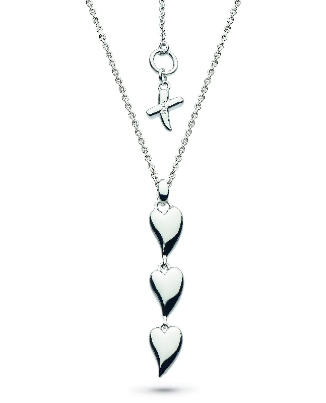 Ladies necklaces expressionist designs-Kit Heath Desire Kiss Rhodium Plate Triple Hearts Necklace