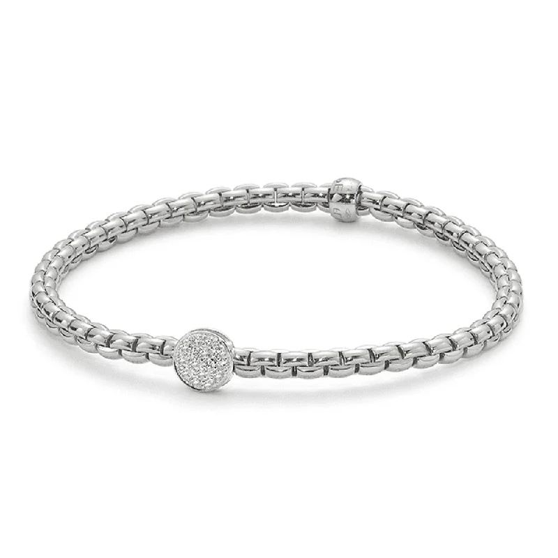 Ladies bracelets minimalist art styles-Ladies bracelets minimalist art styles-Flex'it 18ct White Gold Eka Bracelet With Pave Set Diamond Disc