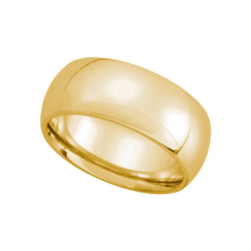 Ladies rings contemporary classic designs-8mm Domed Comfort Fit Wedding Band in 14k Yellow Gold