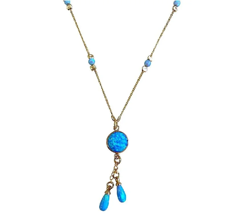 Ladies necklaces Japanese aesthetic designs-14k Rolled Gold and Opal Stones Necklace