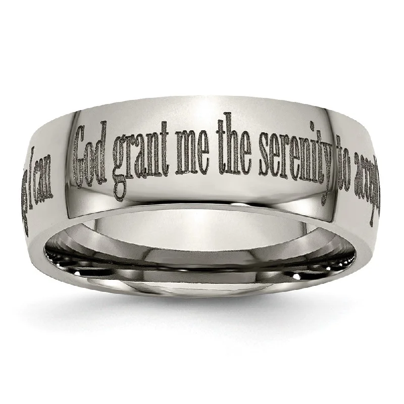 Ladies rings ruby gem accents-8mm Titanium Domed Serenity Prayer Etched & Polished Standard Fit Band