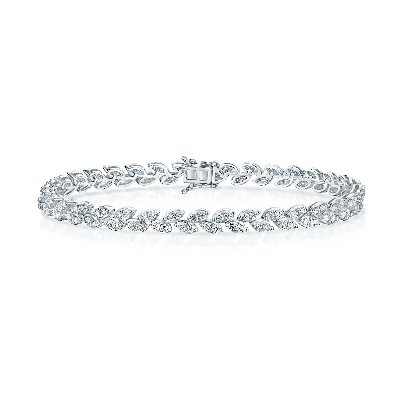 Ladies bracelets exclusive craft styles-Ladies bracelets exclusive craft styles-Platinum Round Brilliant Cut Diamond Leaf Design Tennis Bracelet