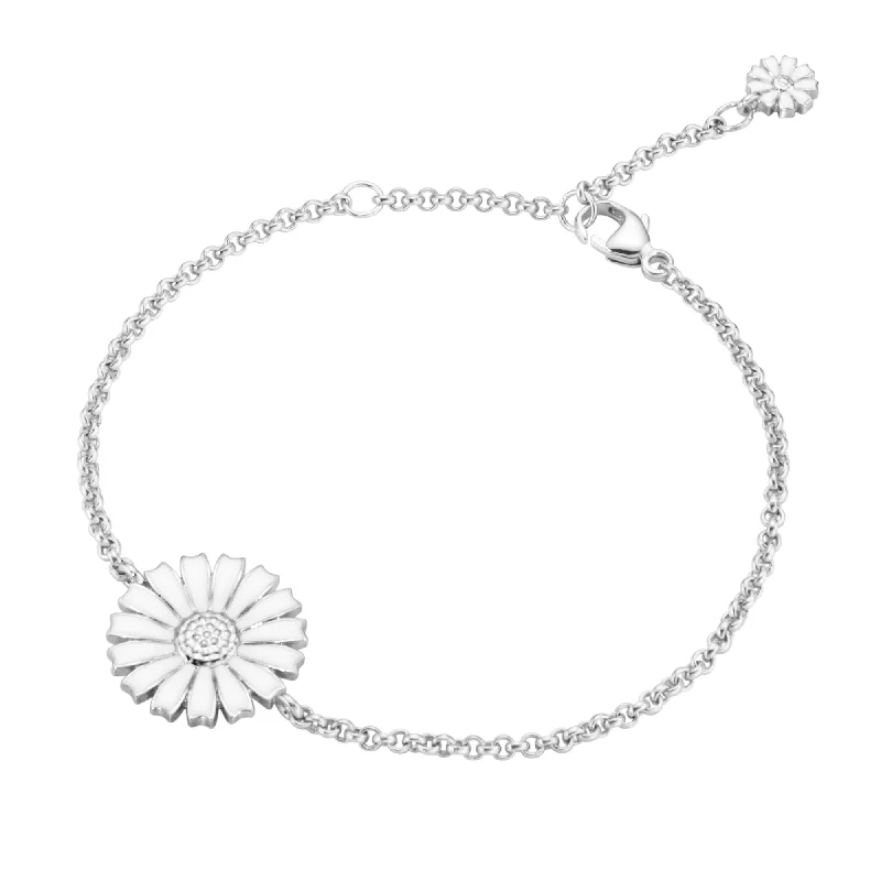 Ladies bracelets double halo styles-Ladies bracelets double halo styles-Daisy Silver And White Enamel Bracelet