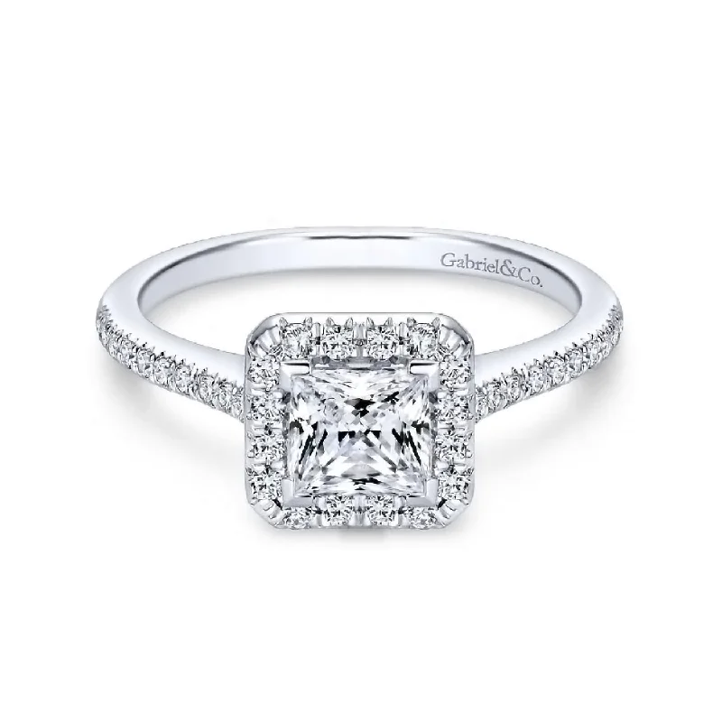 Ladies engagement rings online shopping-Patience - 14K White Gold Princess Halo Diamond Engagement Ring