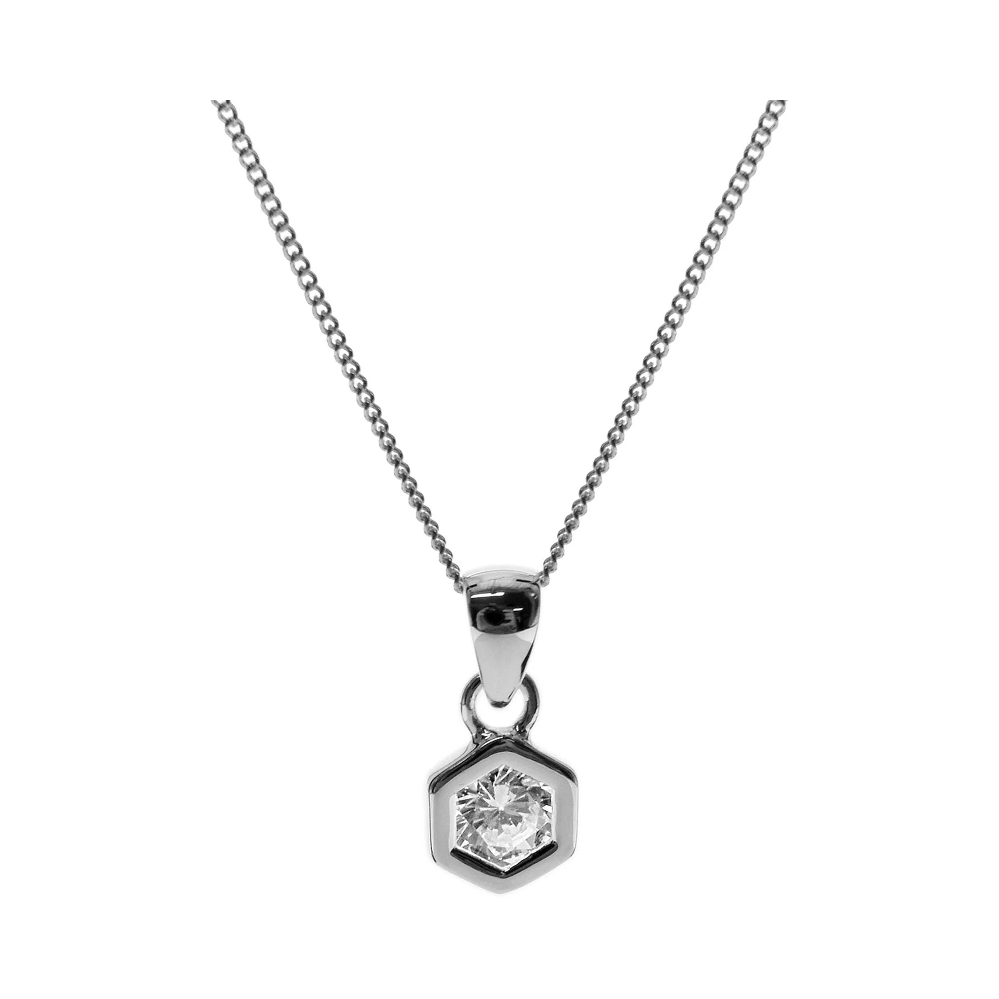 Ladies necklaces low maintenance styles-Sterling Silver Cubic Zirconia Hexagon Pendant Necklace