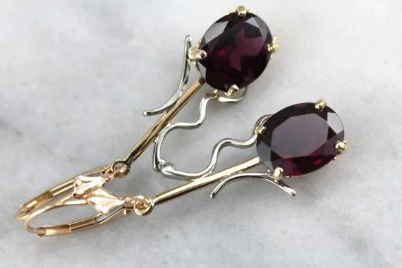 Ladies earrings Japanese aesthetic designs-Modernist Motifs: Merlot Garnet Drop Earrings