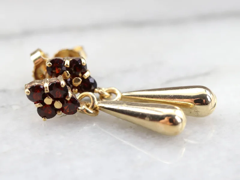 Ladies earrings tribal pattern styles-Garnet and Gold Teardrop Earrings