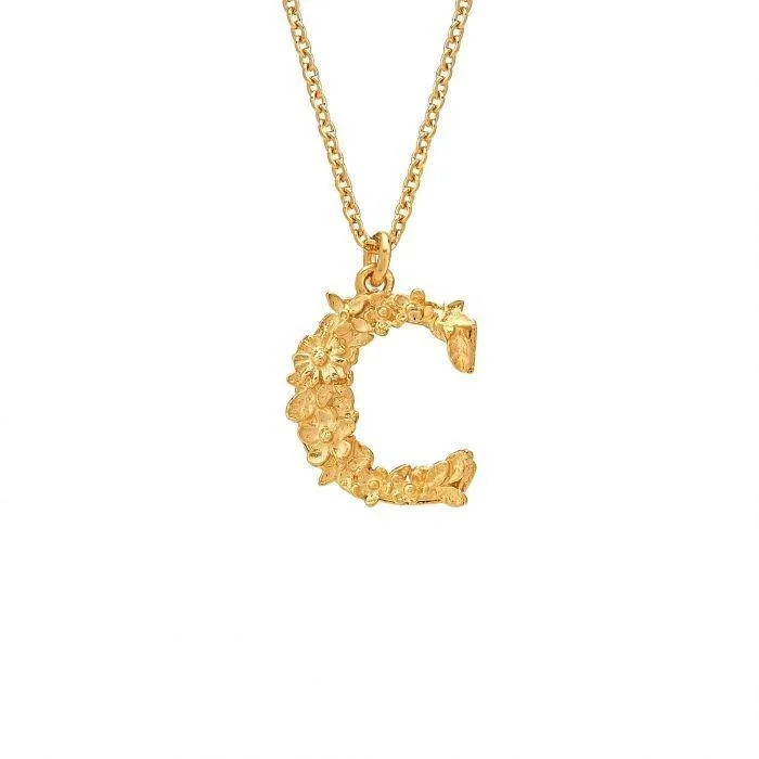 Ladies necklaces loose style necklaces-Alex Monroe Floral Letter C Necklace