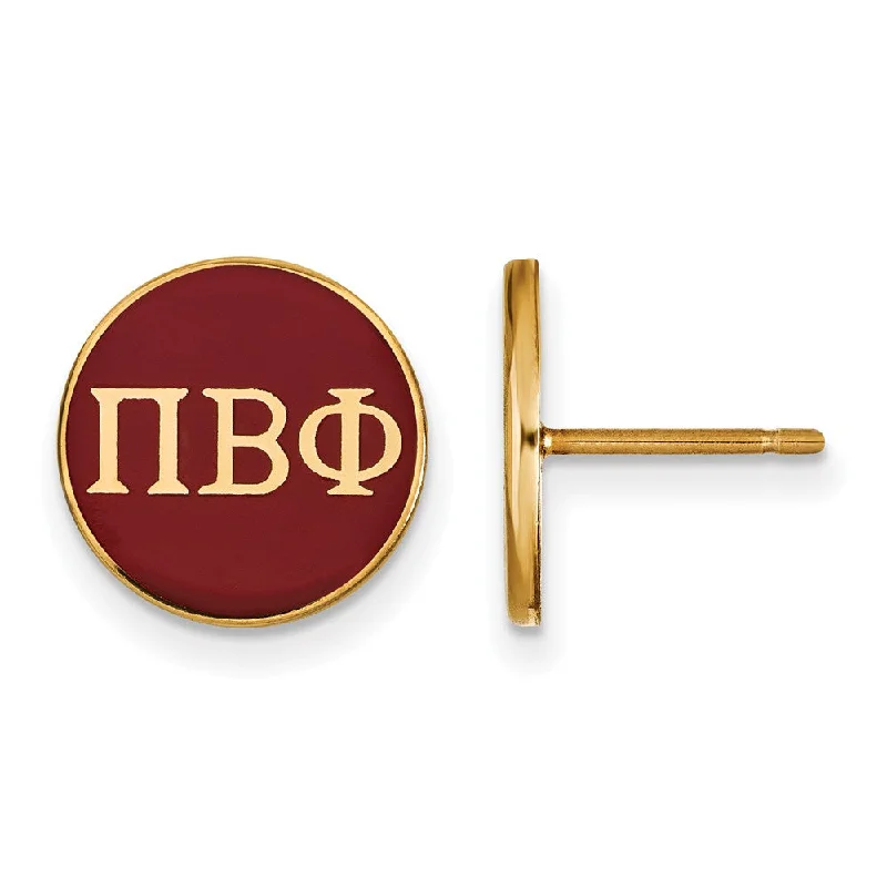 Ladies earrings rose gold drop styles-14K Plated Silver Pi Beta Phi Red Enamel Disc Post Earrings