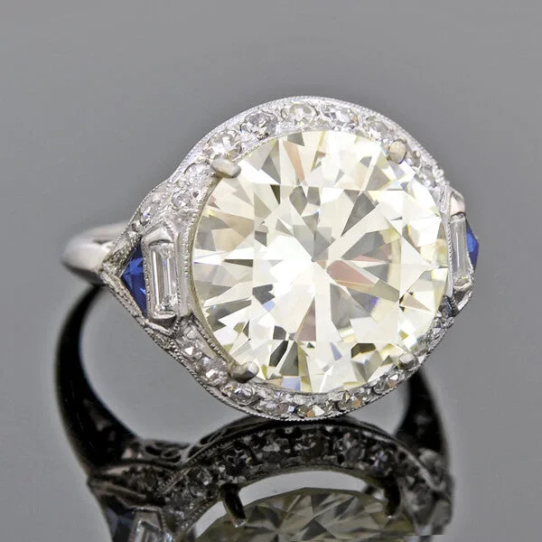 Ladies engagement rings Japanese solitaires-Late Art Deco Platinum Diamond Engagement Ring 6.29ctw