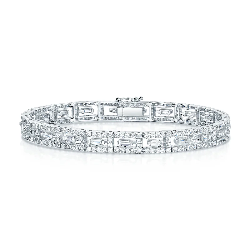 Ladies bracelets salt-and-pepper designs-Ladies bracelets salt-and-pepper designs-18ct White Gold Round Brilliant And Baguette Cut Diamond Act Deco Style Bracelet