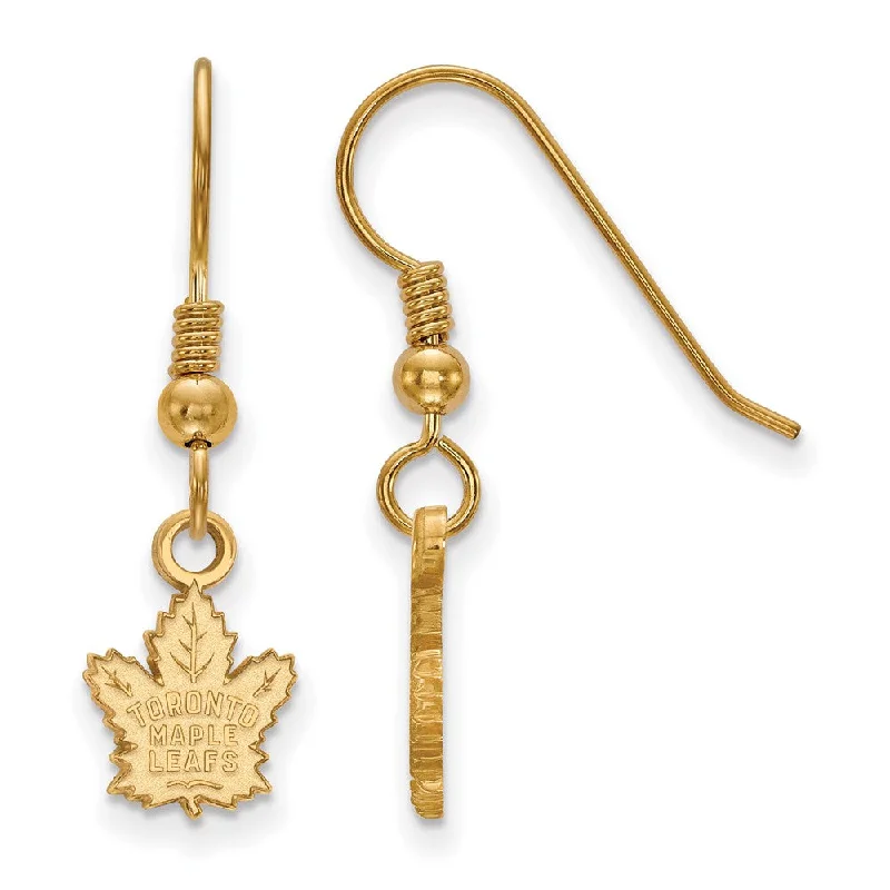 Ladies earrings tapered drop earrings-SS 14k Yellow Gold Plated NHL Toronto Maple Leafs XS Dangle Earrings