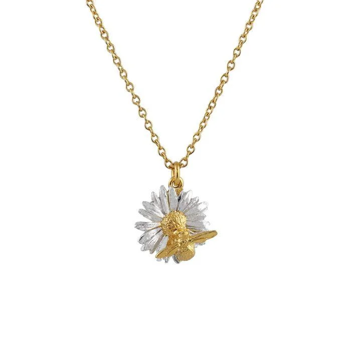 Ladies necklaces glitter accent styles-Alex Monroe Daisy with Teeny Weeny Bee Necklace