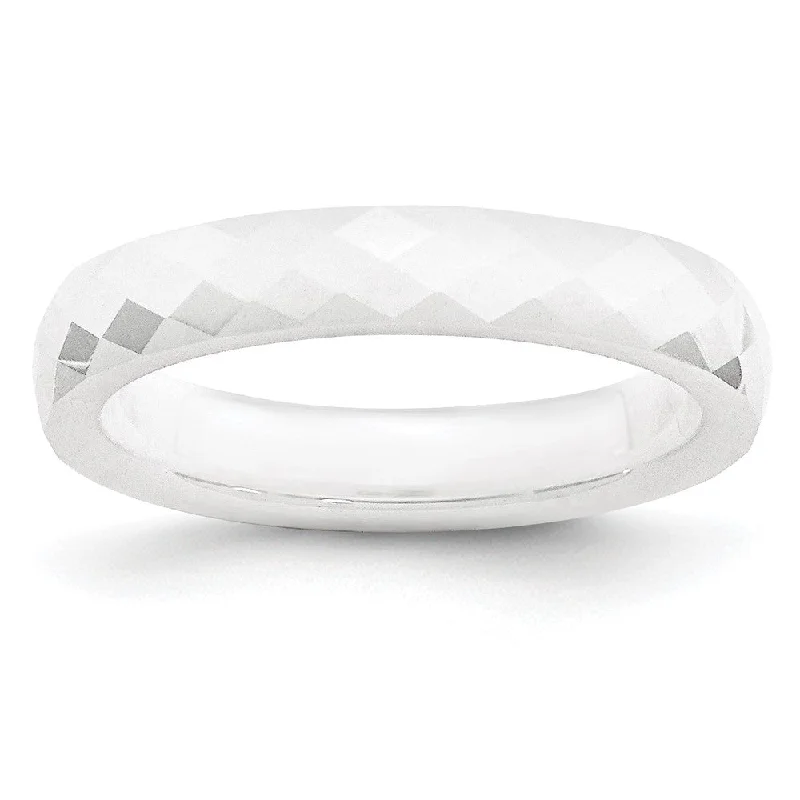 Ladies rings triple stone rings-4mm White Ceramic Faceted Standard Fit Band