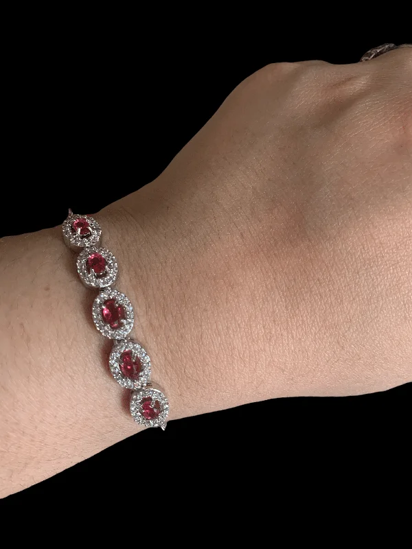 Ladies bracelets generational gift picks-Ladies bracelets generational gift picks-CZ bracelet - ruby pink  ( silver plated ) ( READY TO SHIP )