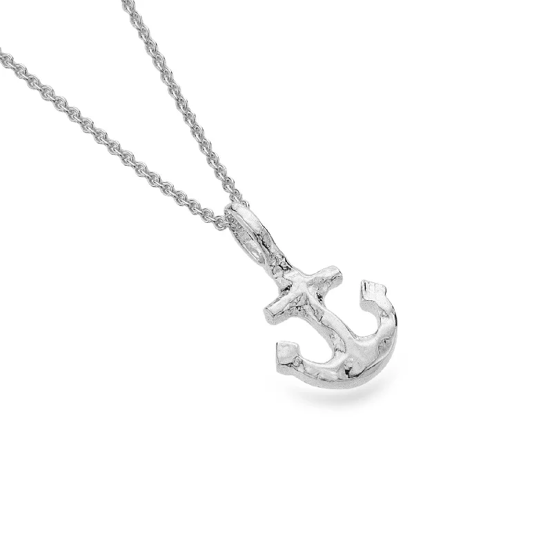 Ladies necklaces marquise cut necklaces-Sea Gems Sterling Silver Anchor Pendant Necklace