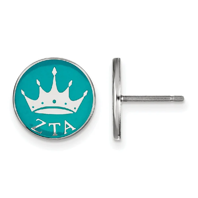 Ladies earrings artisan metalwork designs-Sterling Silver & Enamel Zeta Tau Alpha Crown Post Earrings