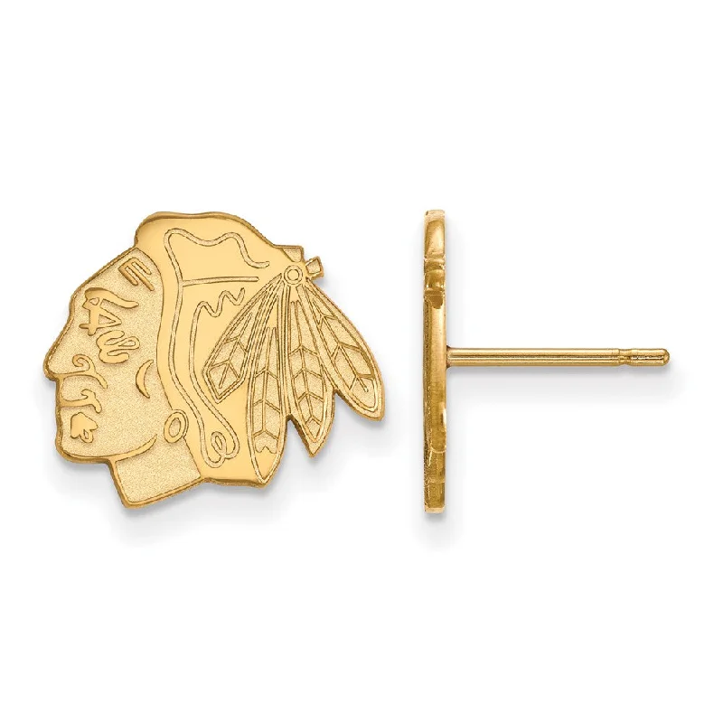 Ladies earrings subtle hue styles-SS 14k Yellow Gold Plated NHL Chicago Blackhawks Small Post Earrings