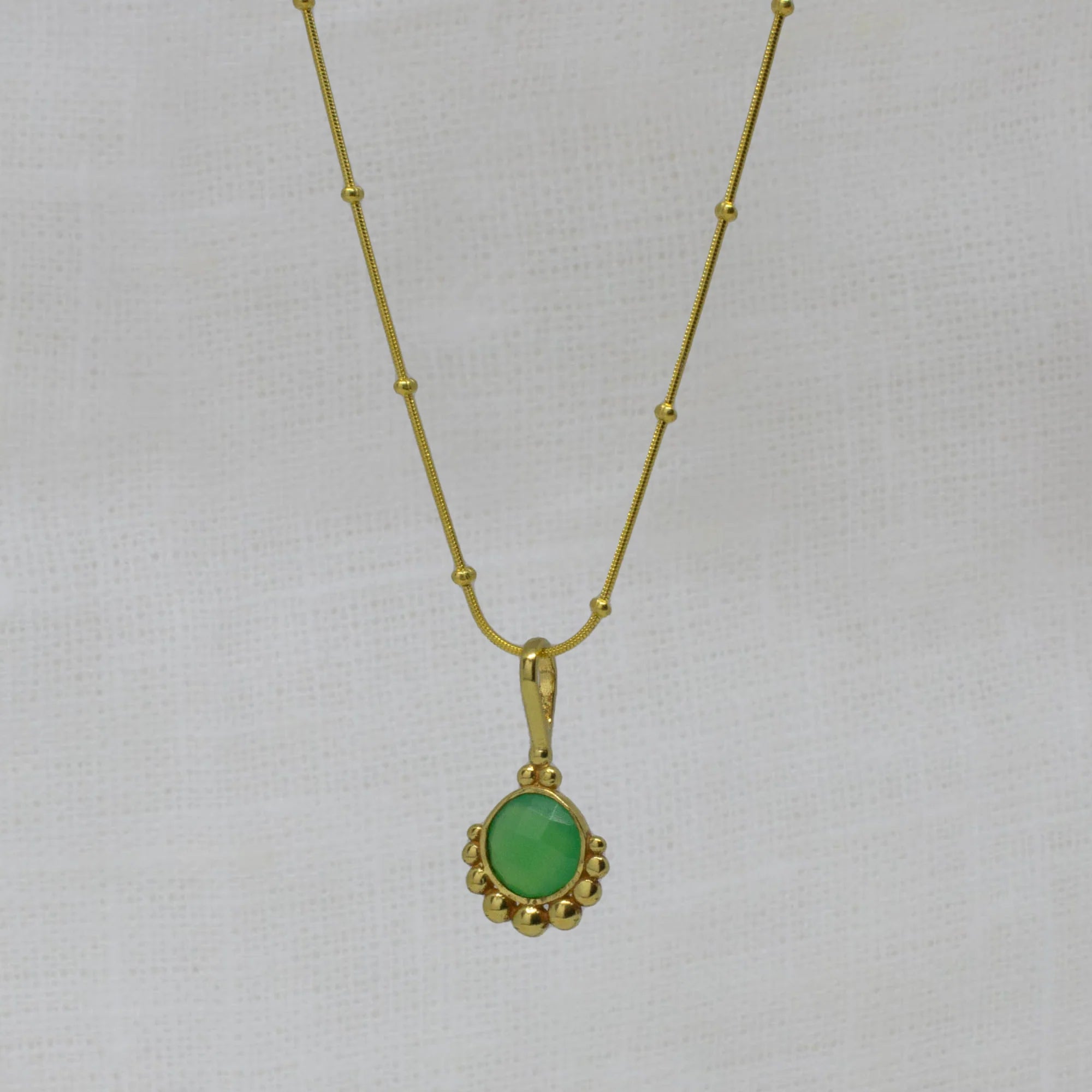 Ladies necklaces comfort fit styles-18ct Gold Vermeil Dot Chrysoprase Pendant Necklace