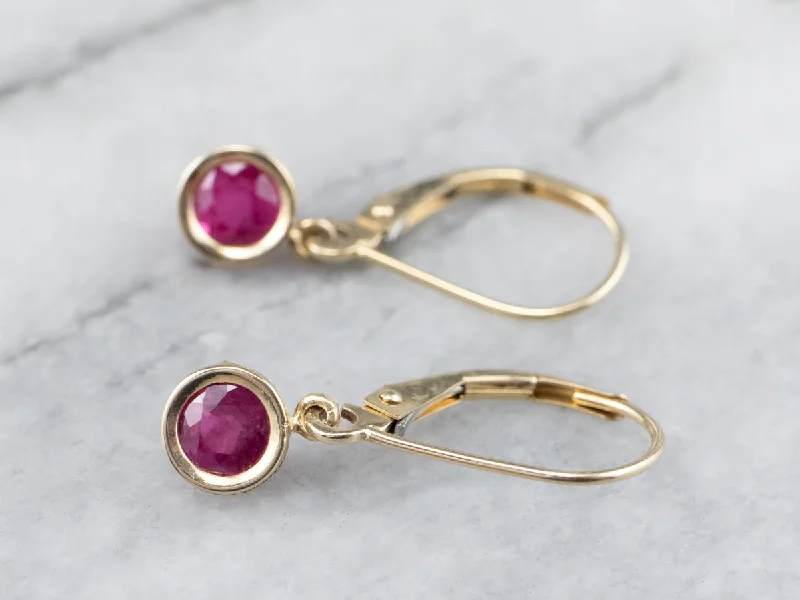 Ladies earrings e-commerce store finds-Yellow Gold Ruby Drop Earrings