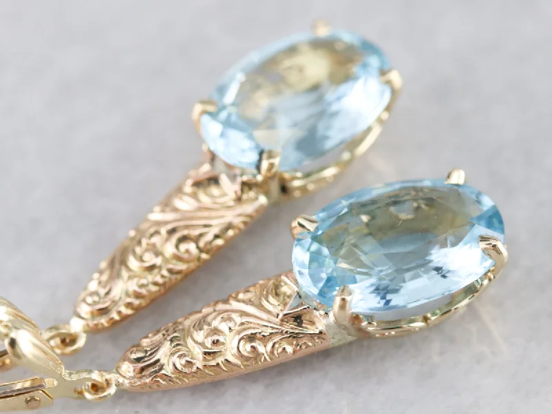 Ladies earrings festive season styles-Victorian Blue Topaz Drop Earrings