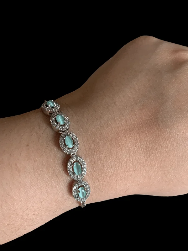 Ladies bracelets Indian-inspired designs-Ladies bracelets Indian-inspired designs-CZ bracelet - mint ( Silver Plated ) ( READY TO SHIP )