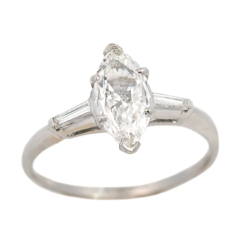 Ladies engagement rings exclusive halo styles-Retro Platinum Marquise Diamond Engagement Ring 1.00ct