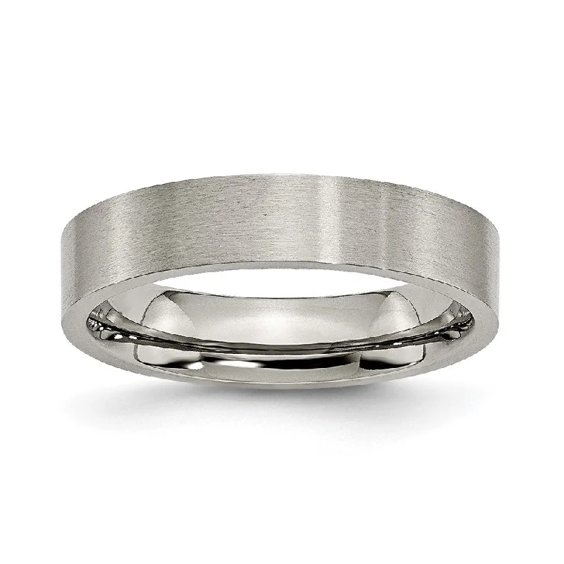 Ladies rings cultural heritage styles-Titanium 5mm Brushed Flat Comfort Fit Band