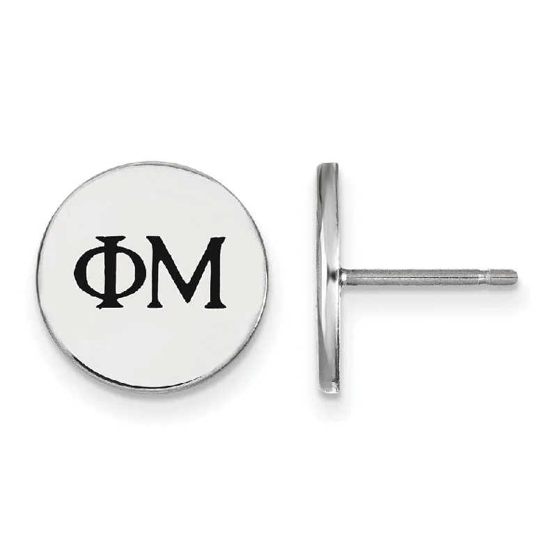 Ladies earrings lab-created gem styles-Sterling Silver Phi Mu Black Enamel Greek Letters Post Earrings