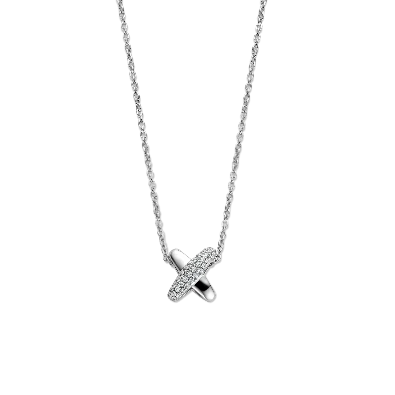 Ladies necklaces steampunk vibe designs-Ti Sento Silver Cubic Zirconia Pavé Cross Necklace