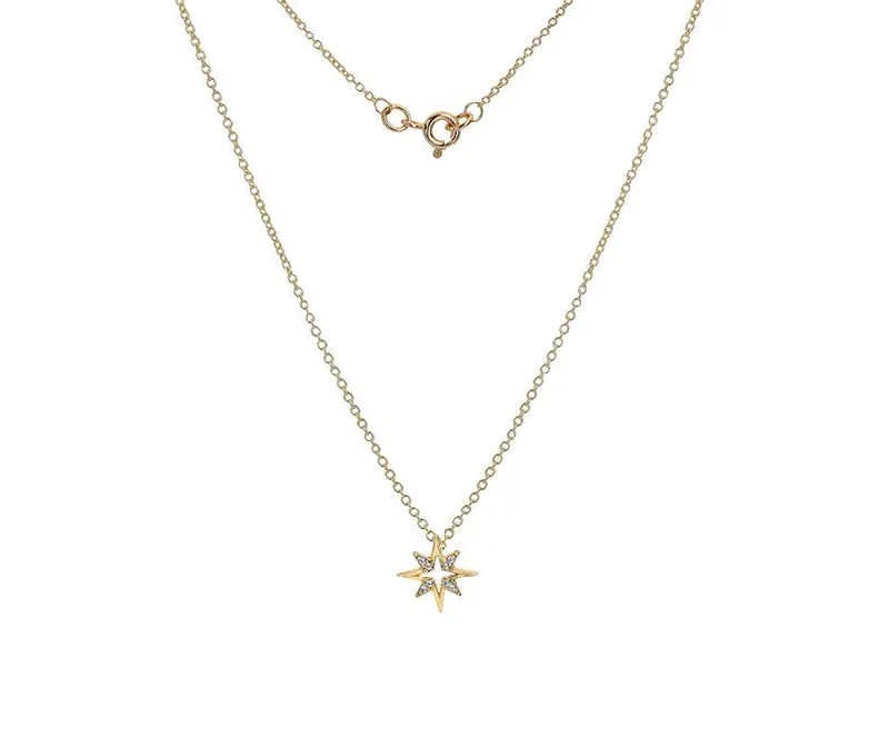 Ladies necklaces cubist style designs-9ct Yellow Gold Cubic Zirconia Starburst Necklace